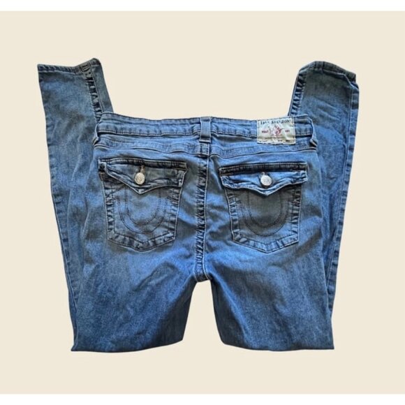 TRUE RELIGION Halle Mid Rise Super Skinny Distressed Jeans Size 32” - Picture 3 of 5
